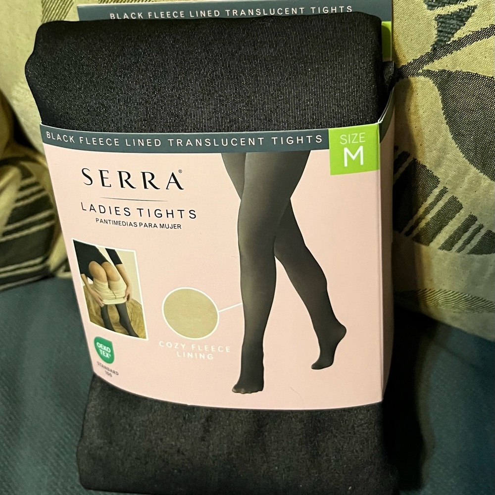 Serra Black Fleece Lined Translucent Ladies Tights